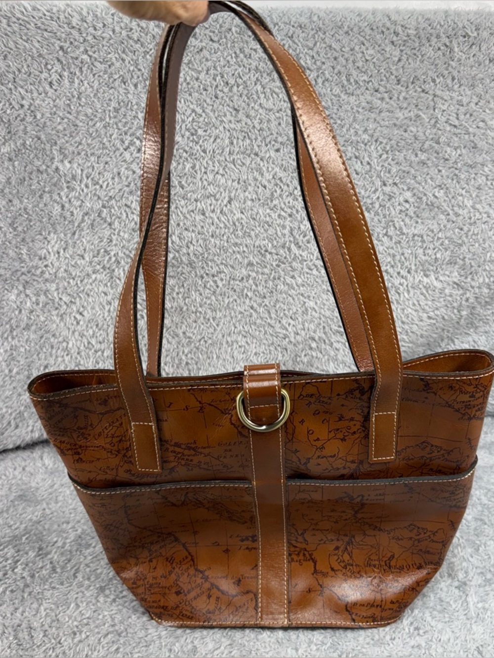 Patricia Nash Leather Espelette Bucket Tote Signature Map
